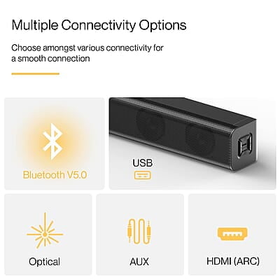 Ambrane 120W, 2.1 Channel Home Theatre with Remote,Subwoofer for Extra Deep Bass, HDMI ARC, Optical, BT v5.0, LED Display, Wall Mount and AUX