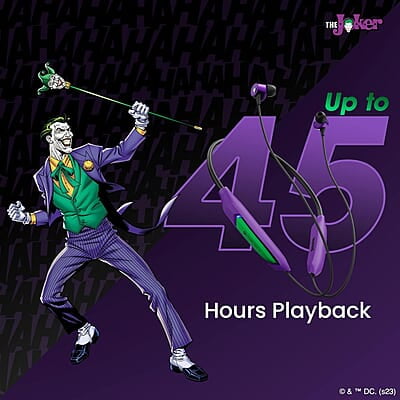 ZEBRONICS DC JOKER edition YOGA N3 with 46 Hours backup, Bluetooth v5.2 Wireless Neckband, ENC Calling, Gaming mode (Upto 50ms), Voice assistant, Dual pairing, Splash proof and Type C