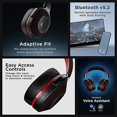 boAt Rockerz 425 Bluetooth Wireless Over Ear Headphones with Mic Signature Sound, Beast Mode for Gaming, Enx Tech, ASAP Charge, 25H Playtime, Bluetooth V5.2
