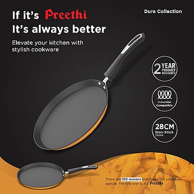 Preethi Dura Collection Non Stick Tawa, 28 cm, Gas & Induction Compatible