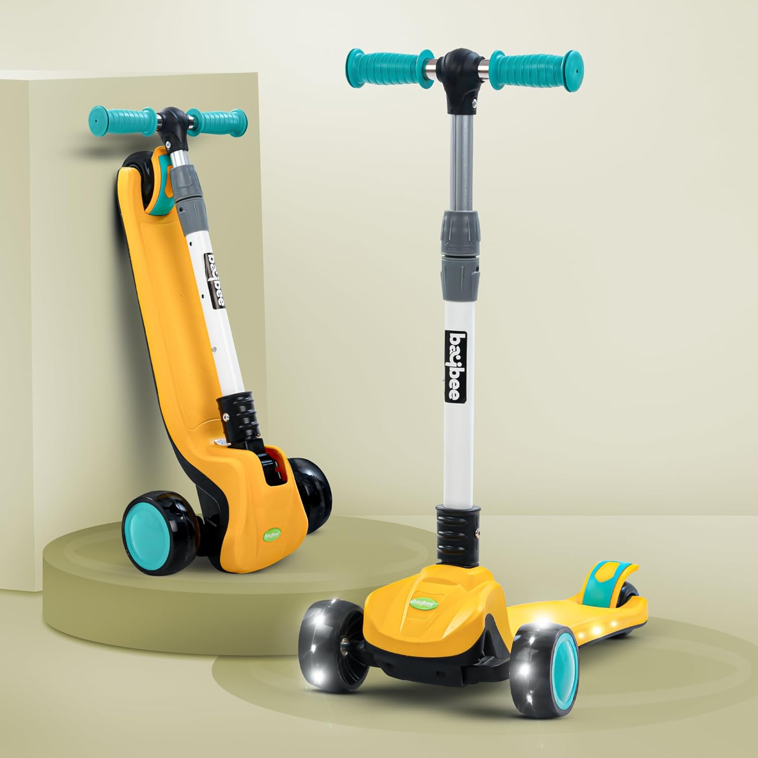 Baybee Phantom Skate Scooter for Kids, Foaldble 3 Wheel Kids Scooter with 3 Height Adjustable-Yellow