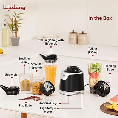 Lifelong 700 Watts Nutri Blender for Smoothie and Juices - 4 Bullet Jars 700 & 500ml - 100% Copper Motor