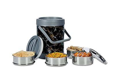 Varmora Cosmic Lunch, 700 ml- 4pc- Stainless Steel- Insulated Lunch Box- Silver
