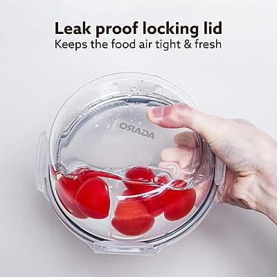 AGARO Elite Borosilicate Glass Lunch Box, 3pcs Set, 400ml Each, Office Tiffin Box with Bag