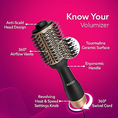 AGARO HV2179 1200 Watts Professional Volumizer Hair Dryer, 24K Gold Styling Surface