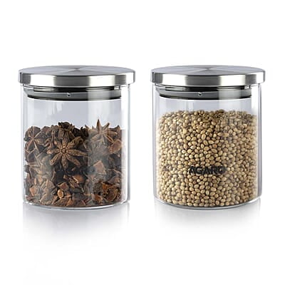 AGARO Elite Borosilicate Glass Jar 600 ml, Round Shaped, Steel Lid Pack of 2