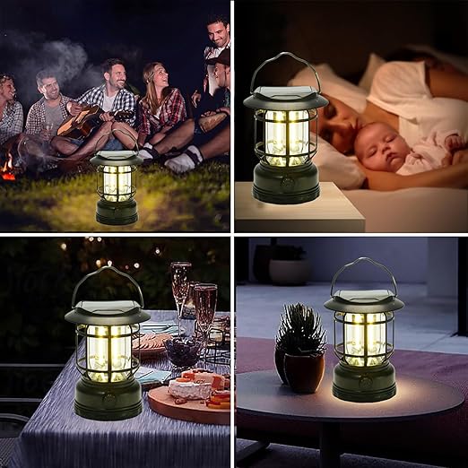 Solar Camping Lantern, USB Rechargeable Retro Dimmable Horse Camp Lamp Outdoor