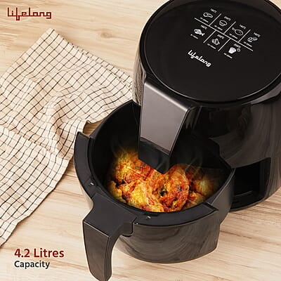 Lifelong Air Fryer  1 Year Warranty 1350W, 4.2L, Air Fryer for Home, Digital Air-Fryer with 6 Presets