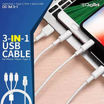 Digitek Lightning Cable 2 A 1 m USB compatible, One Cable DC1M 3-1