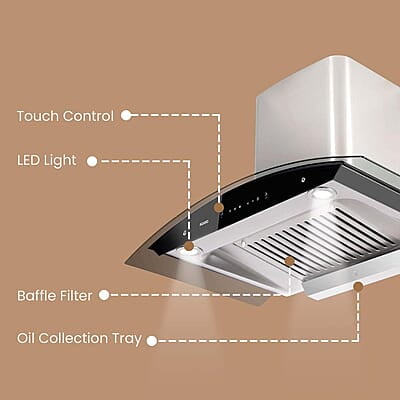AGARO Grand Kitchen Chimney 90 cm 1200 m3/hr Auto-Clean Curved Glass Kitchen Hood AGARO Grand Kitchen Chimney 90 cm 1200 m3/hr Auto-Clean Curved Glass Kitchen Hood