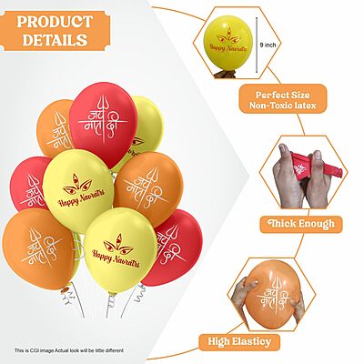 Happy Navratri Customized Balloons – Pack of 30 Multicolor Yellow, Orange & White Balloons for Navratri Decorations, Mandap & Home Décor