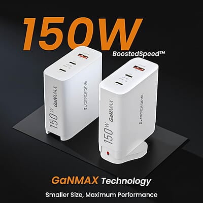 Ambrane 150W GaN Multi-Port Fast Charger Type C USB Compatible with All iPhones, Android Smartphones & Laptops
