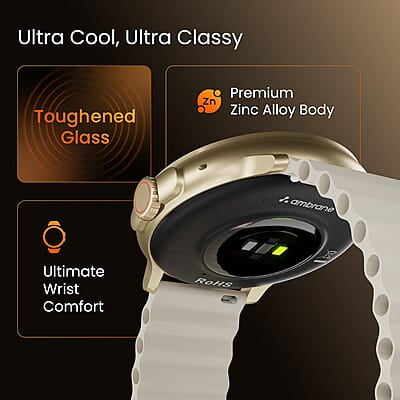 Ambrane 1.39'' LucidDisplay, Premium Aesthetics, Bluetooth Calling Round SmartWatch, Functional Crown, 500 NITS Brightness, 100+ Sports Mode with IP68, 100+ Watch Faces Rush