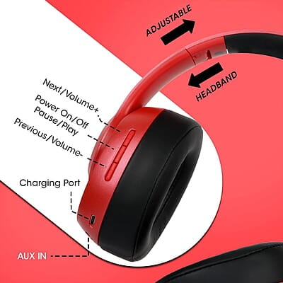 ZEBRONICS Zeb-DUKE1 Wireless Bluetooth 5.0 Over Ear Headphone with Voice Assistant, AUX Port, Call Function, 34Hrs* Battery Backup, Dual Pairing, Media & Volume Control with mic