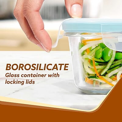 AGARO Borosilicate Glass Container with Lids, 3 pcs Set, 320ml, 520ml & 800ml Square