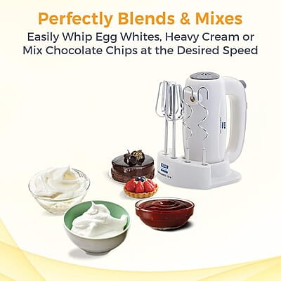 KENT 150W 16050, 5 Speed Control, Copper Motor, Multiple Beaters, Overheating Protection, Food Grade Plastic Body Hand Blender (White)