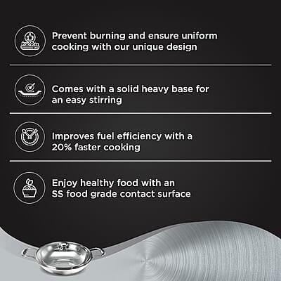 Preethi Metallica Collection Triply Stainless Steel Kadai with Glass Lid, 20 cm, Gas & Induction Compatible
