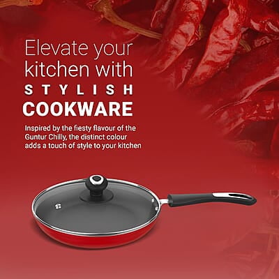 Preethi Dura Collection Non Stick Fry Pan, 26 cm, with Glass Lid, Gas & Induction Compatible