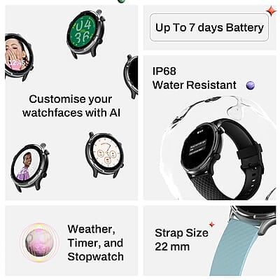 Fitshot 1.32" Round CosmicDisplay 360 * 360 High Resolution with BT Calling Smartwatch, 100+ Sports Mode with IP68, Sp02 Tracking, 100+ Watch Faces, AI Voice Assistant