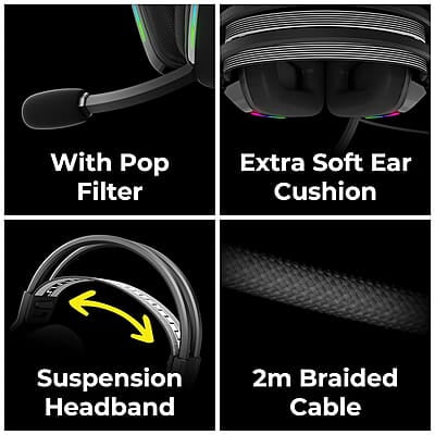 ZEBRONICS Havoc Premium Gaming Over Ear Headphone with Dolby Atmos Subscription, 50mm Neodymium Drivers, Extra Soft Ear Cushion, Suspension Headband,Braided Cable