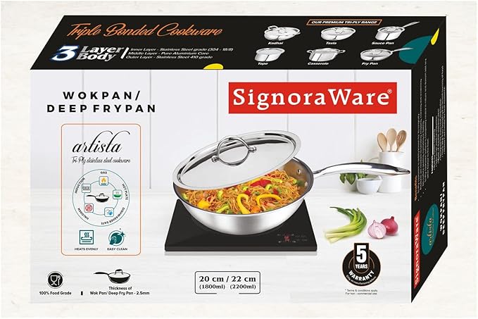 Signora Ware Artista Tri- Play Wok Pan With Lid 2200 ML (22 CM) Signora Ware Artista Tri- Play Wok Pan With Lid 2200 ML (22 CM)