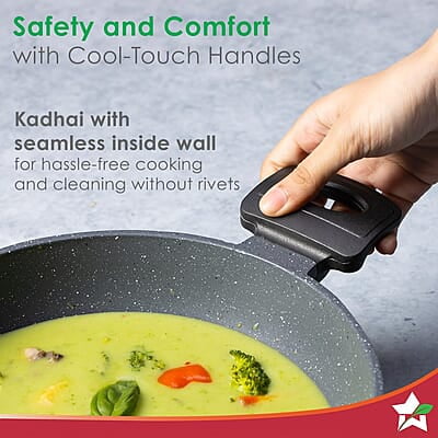 Wonderchef Duralite Die-Cast Kadhai with Lid 24 cm 2.4 L Grey