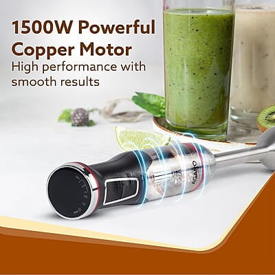 AGARO Royal Hand Blender & Chopper, 1500W Copper Motor, 2 Modes & 20 adjustable Speed, Chopping, Mixing, Puree, Stainless Steel Blades AGARO Royal Hand Blender & Chopper, 1500W Copper Motor, 2 Modes & 20 adjustable Speed, Chopping, Mixing, Puree, Stainless Steel Blades