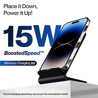 Ambrane 15W Wireless Charging Stand for iPhone 14/13/12 Series, Galaxy S23/S22/S21/S20/Note20 Series, OnePlus 9/9 Pro, Apple Watch & Other Qi Devices Powerpod Ambrane 15W Wireless Charging Stand for iPhone 14/13/12 Series, Galaxy S23/S22/S21/S20/Note20 Series, OnePlus 9/9 Pro, Apple Watch & Other Qi Devices Powerpod