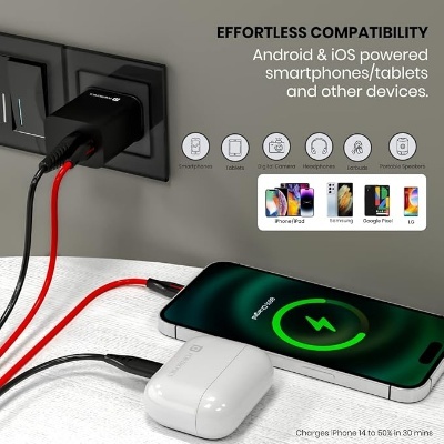 Portronics ADAPTO 20V 20W Dual Port Fast Charging Adapter Type C PD 3.0 & Mach USB-A Compatible with iPhone & Android (Black) Portronics ADAPTO 20V 20W Dual Port Fast Charging Adapter Type C PD 3.0 & Mach USB-A Compatible with iPhone & Android (Black)