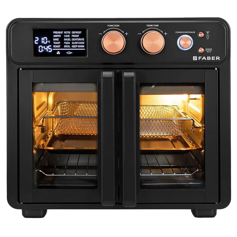 Faber Air Fryer Oven 25L, Digital Control, Bake Tray, SS Wire Tray & Basket, Crumb Tray, Rotisserie Kit