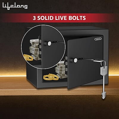 Lifelong Home Safe Locker with Key for Home, 8.6 Litre Capacity, 3 Live Bolts, 5mm Sturdy Metal Door