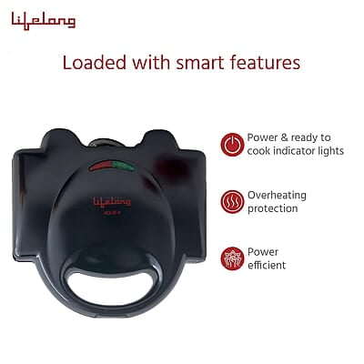 Lifelong LLSM115G 750-Watt 4-Slice Grill Sandwich Maker for with Non-Stick Plates