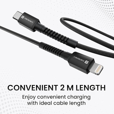 Portronics Konnect X Type C to 8-Pin 27W Fast Charging Cable, Premium TPE Material, Support to all Lightning Devices 2M Length(Black) Portronics Konnect X Type C to 8-Pin 27W Fast Charging Cable, Premium TPE Material, Support to all Lightning Devices 2M Length(Black)