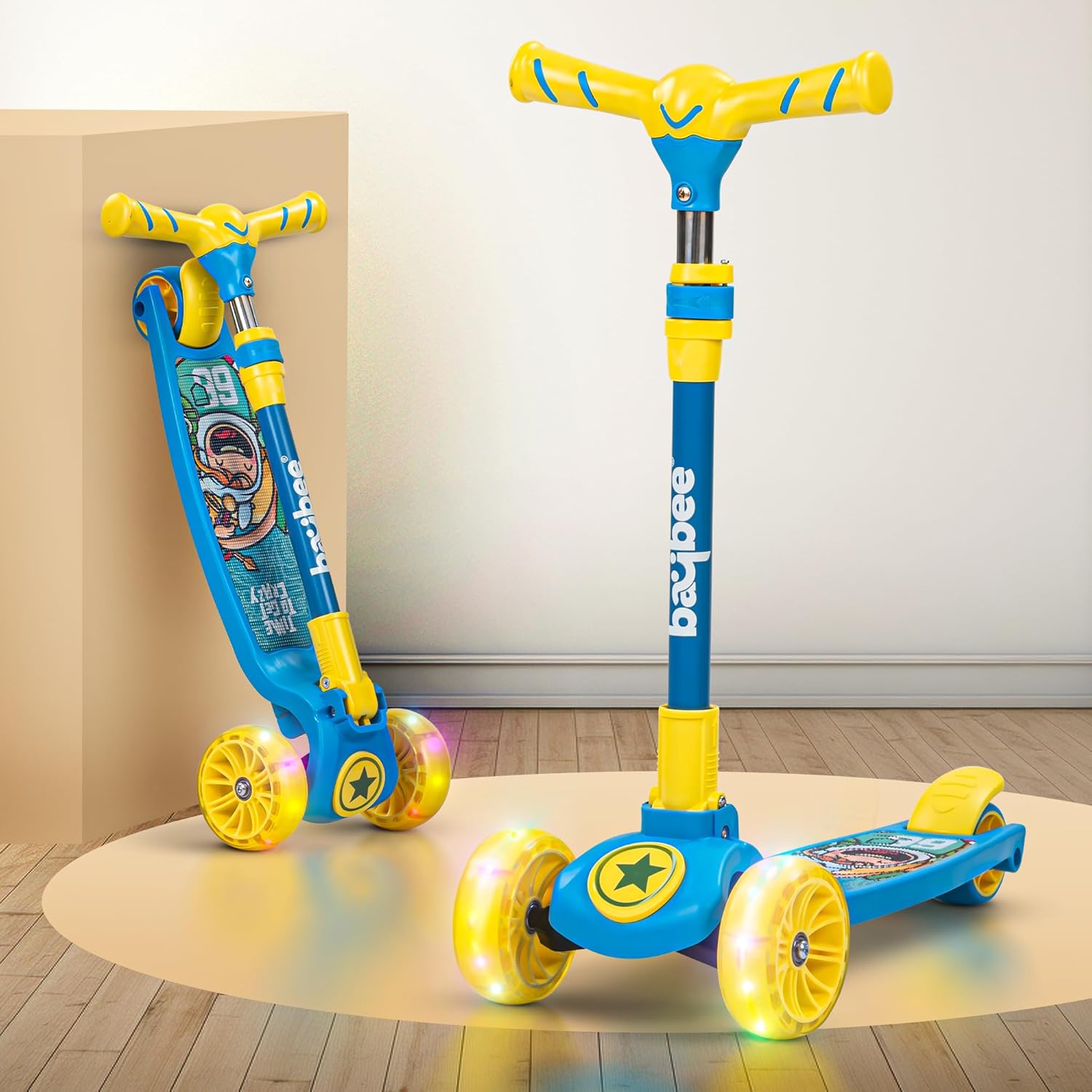 Baybee Kitty Kick Scooter for Kids, Foldable Kids Scooter- Blue