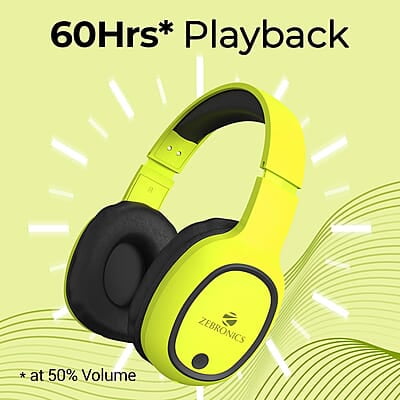 ZEBRONICS Thunder Bluetooth 5.3 Wireless Over ear Headphones with 60H Backup, Gaming Mode, Dual Pairing, ENC, AUX, Micro SD, Voice Assistant, Comfortable Earcups, Call Function