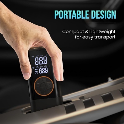 Portronics VAYU 4.0 Tyre Inflator - 4000mAh, Auto Shut-off, Digital Display, Built-in Flashlight, Cordless & Corded - For Cars, Bikes, & Cycles Portronics VAYU 4.0 Tyre Inflator - 4000mAh, Auto Shut-off, Digital Display, Built-in Flashlight, Cordless & Corded - For Cars, Bikes, & Cycles