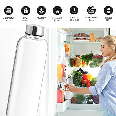TREO By Milton Clarion Borosilicate Glass Water Bottle, 1000 ml, Transparent