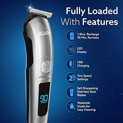 AGARO Cosmo Beard Trimmer For Men 4 Length Setting combs 2 Speed, USB Rechargeable, 90 mins Runtime
