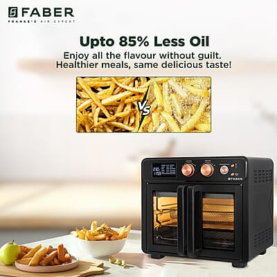 Faber Air Fryer Oven 25L, Digital Control, Bake Tray, SS Wire Tray & Basket, Crumb Tray, Rotisserie Kit