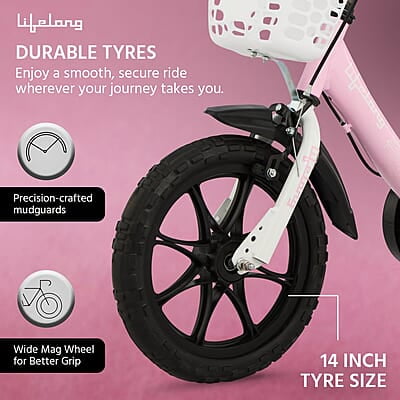 Lifelong Juniors Ride Cycle 14T with Training Wheel, Mudguard for Boys and Girls