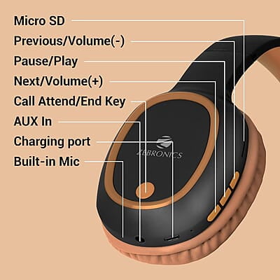 ZEBRONICS Thunder Bluetooth 5.3 Wireless Over ear Headphones with 60H Backup, Gaming Mode, Dual Pairing, ENC, AUX, Micro SD, Voice Assistant, Comfortable Earcups, Call Function