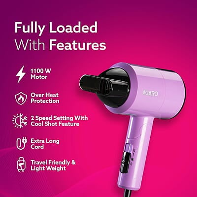 AGARO HD-1211 Hair Dryer 1100 Watts, 2 Heat Speed and Cool Mode