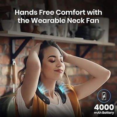 Portronics CoolAid Portable Rechargeable Neck Fan With Cooling Plate Technology, 360° Cooling, Scroll Fan Control, LED Display, Brushless Motor, 4000mAh Battery, Adjustable Neck Fan, Light Weight Portronics CoolAid Portable Rechargeable Neck Fan With Cooling Plate Technology, 360° Cooling, Scroll Fan Control, LED Display, Brushless Motor, 4000mAh Battery, Adjustable Neck Fan, Light Weight