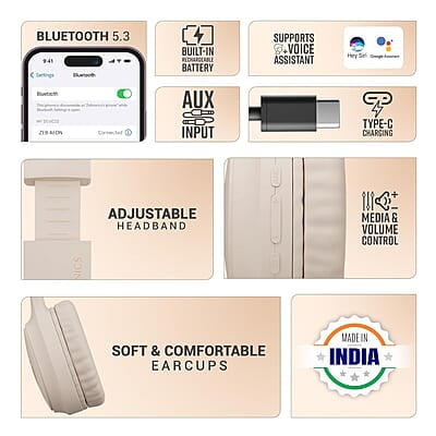 ZEBRONICS New Launch Aeon Wireless Over Ear Headphone with 110H Battery Backup, Supports Bluetooth & Aux, Gaming Mode, Enc, Dual Pairing, Rapid Charging