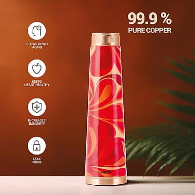 MILTON Copper Delight Design Water Bottle, 915 ml, Ethnic  Lacquer Coating, Curved bottle
