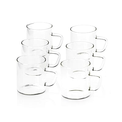 Borosil Vision 6 Pcs Tea n Coffee Borosillicate Glass 190 ml Classic Mug Set Borosil Vision 6 Pcs Tea n Coffee Borosillicate Glass 190 ml Classic Mug Set