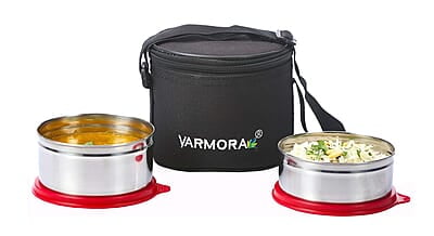 Varmora Stainless Steel Mini Lunch Box, Pink, 2 Pieces