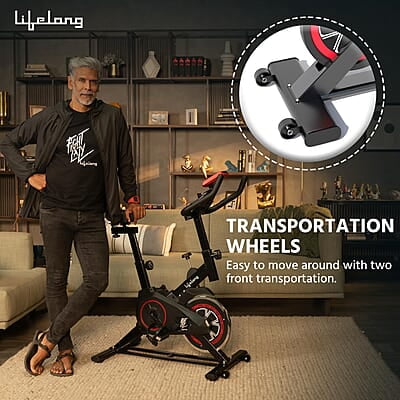 Lifelong LLESB99 Exercise Spin Fitness Bike with 6kg Flywheel Adjustable Resistance LCD Monitor & Heart Rate Sensor for Fitness at Home