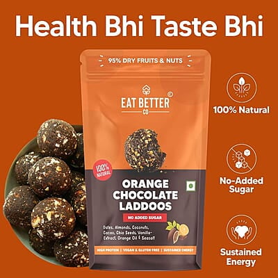 EAT BETTER CO - Better Laddoos - Orange & Chocolate - Delicious Sugar-Free Laddoos | Energy-Bar Replacement | Dry-Fruit Laddoo | High Protein And Instant Energy - Pack Of 20 - 200 Gm