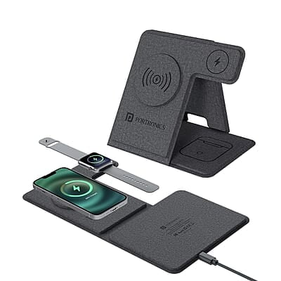 Portronics Freedom Fold 3 15W 3 in 1 Foldable MagSafe Compatible Wireless Charger for iPhone Apple Watches & AirPods Portronics Freedom Fold 3 15W 3 in 1 Foldable MagSafe Compatible Wireless Charger for iPhone Apple Watches & AirPods